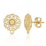 RVS oorstekers bloem 14mm met oogje goud