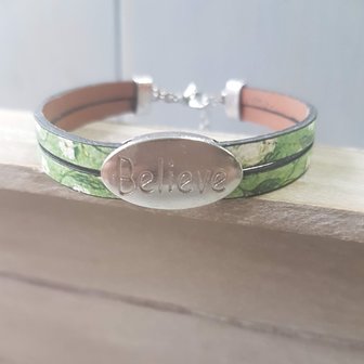 Leerkoord armband met schuifkraal zilver