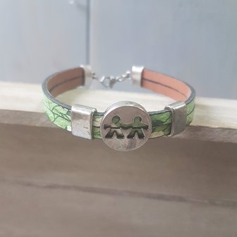 Leerkoord armband met schuifkraal kinderen zilver