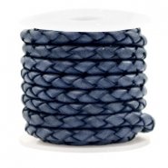 Gevlochten donker blauw leer 4mm