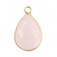 Natuursteen hanger druppel Icy pink gold