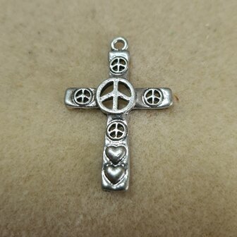 Bedel oudzilver metaal kruis 38x25mm