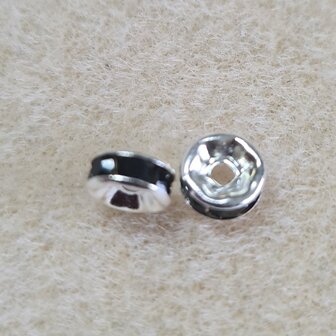 Strass rondelschijf 6mm zilver met zwarte steentjes