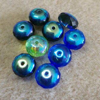 Facetkraal 6x9mm glanzend blauw geel olieglans