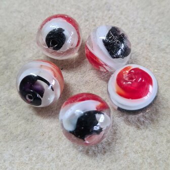 Lampwork glaskraal rood wit zwart