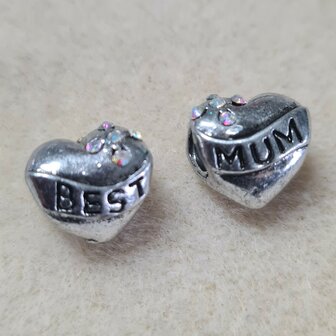 Metalen kraal &#039;Best MUM&#039; strass