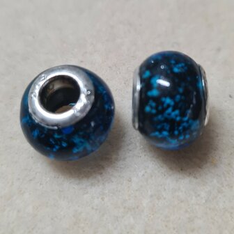 Pandorastyle kraal acryl blauw zilverkern