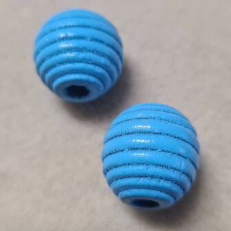 Houten kraal blauwe ribbel 19mm