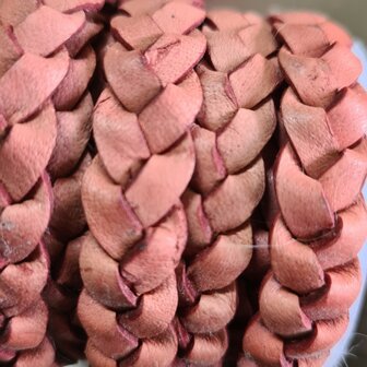 Gevlochten leer plat 10mm coral