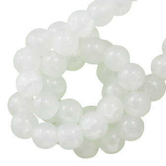 Crackle glaskraal ​​​​​​​creamy white 6mm