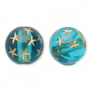 Acryl kraal rond 10mm teal blue goud