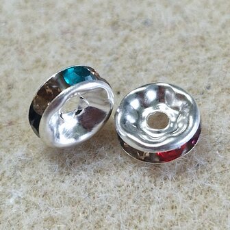 Strass rondelschijf colorful 8mm zilver