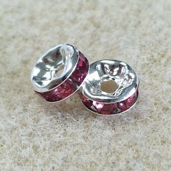Strass rondelschijf pink 8mm zilver