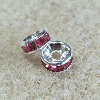 Strass rondelschijf pink 6mm zilver
