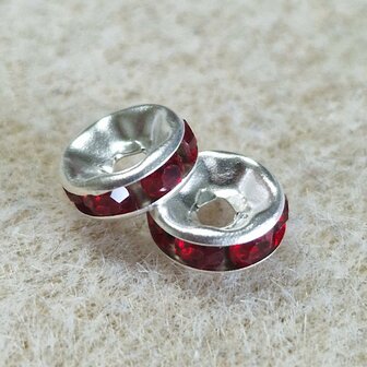 Strass rondelschijf Red 8mm zilver