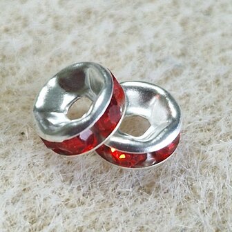 Strass rondelschijf Red 6mm zilver