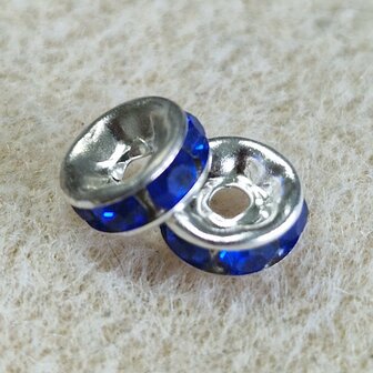 Strass rondelschijf Blauw 8mm zilver