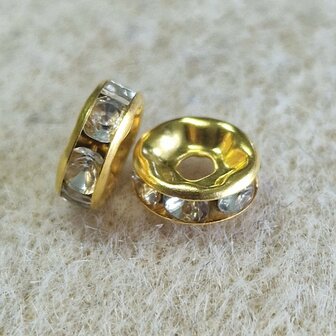 Strass rondel 8mm Goud Crystal
