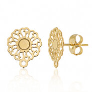 RVS oorstekers bloem 14mm met oogje goud