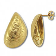 RVS oorstekers mossel met oogje goud