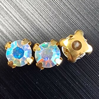 Opnaai strass in kastje goud 6mm