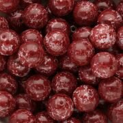 Glaskralen rond ​​​​​​​burgundy red white 12 mm