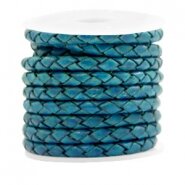 Gevlochten teal green leer 4mm