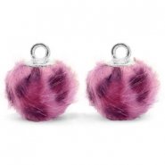 Pompom bedel 12mm purple pink silver